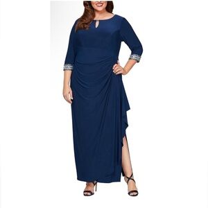 ALEX EVENINGS Beautiful Embellished Navy Blue 
Evening Gown Dress Plus Sz 16 NWT